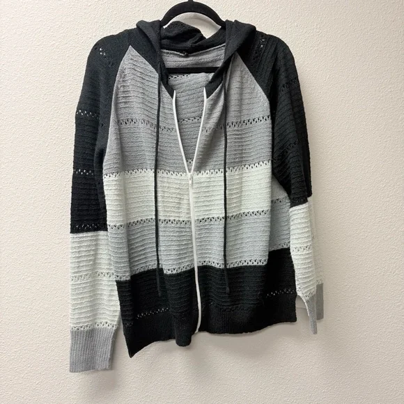 Black Gray Colorblock Zip Hoodie XL Knit Sweater Casual Fall Layer - Picture 4 of 7